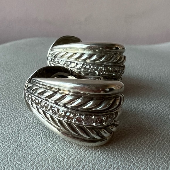 DAVID YURMAN DIAMOND 925 STERLING & 18K YELLOW GOLD SHRIMP EARRINGS OMEGA LOCKS - Picture 7 of 16